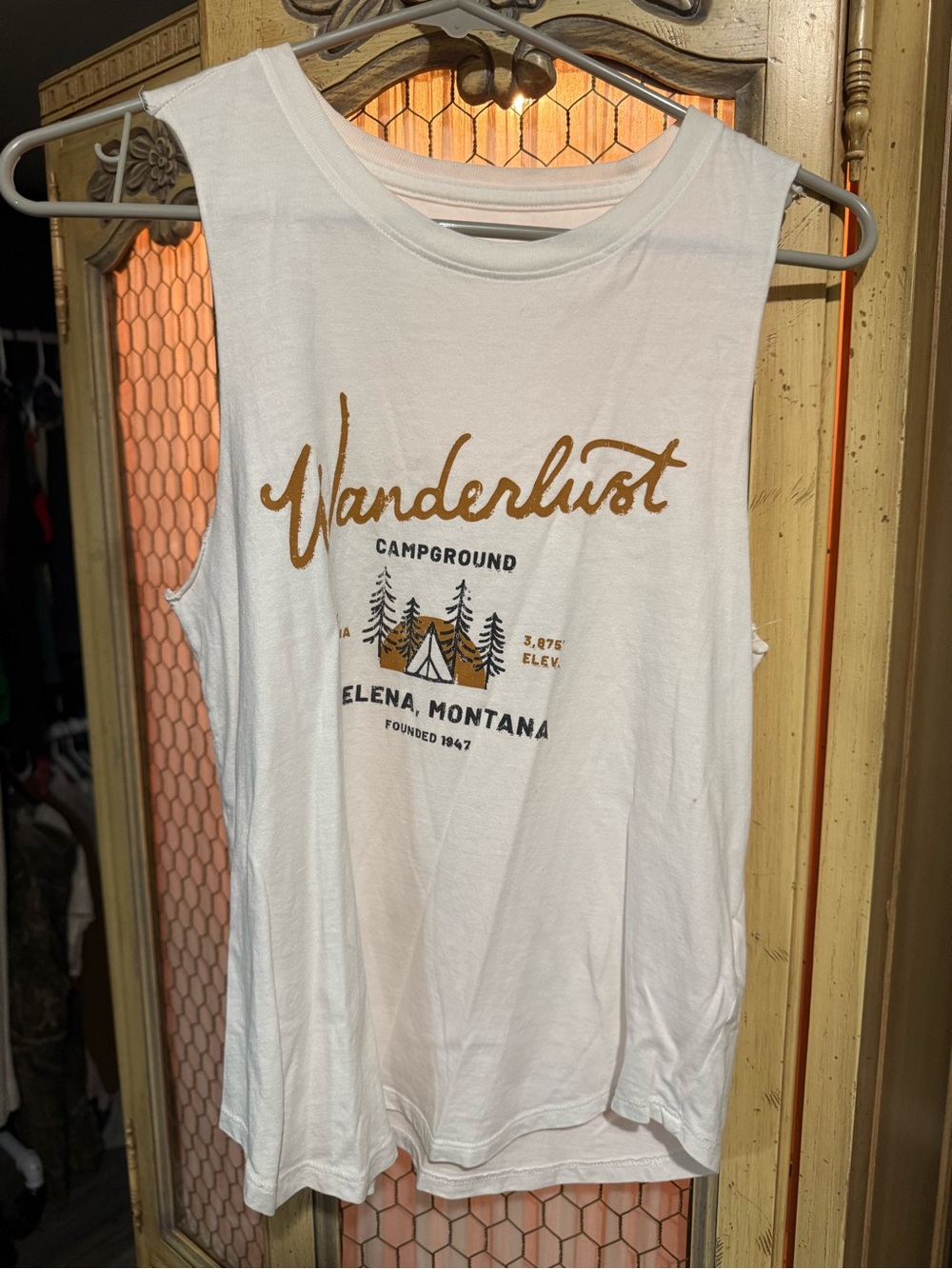 Anthropologie White 'Wanderlust' Graphic Muscle Tee with Gold Print